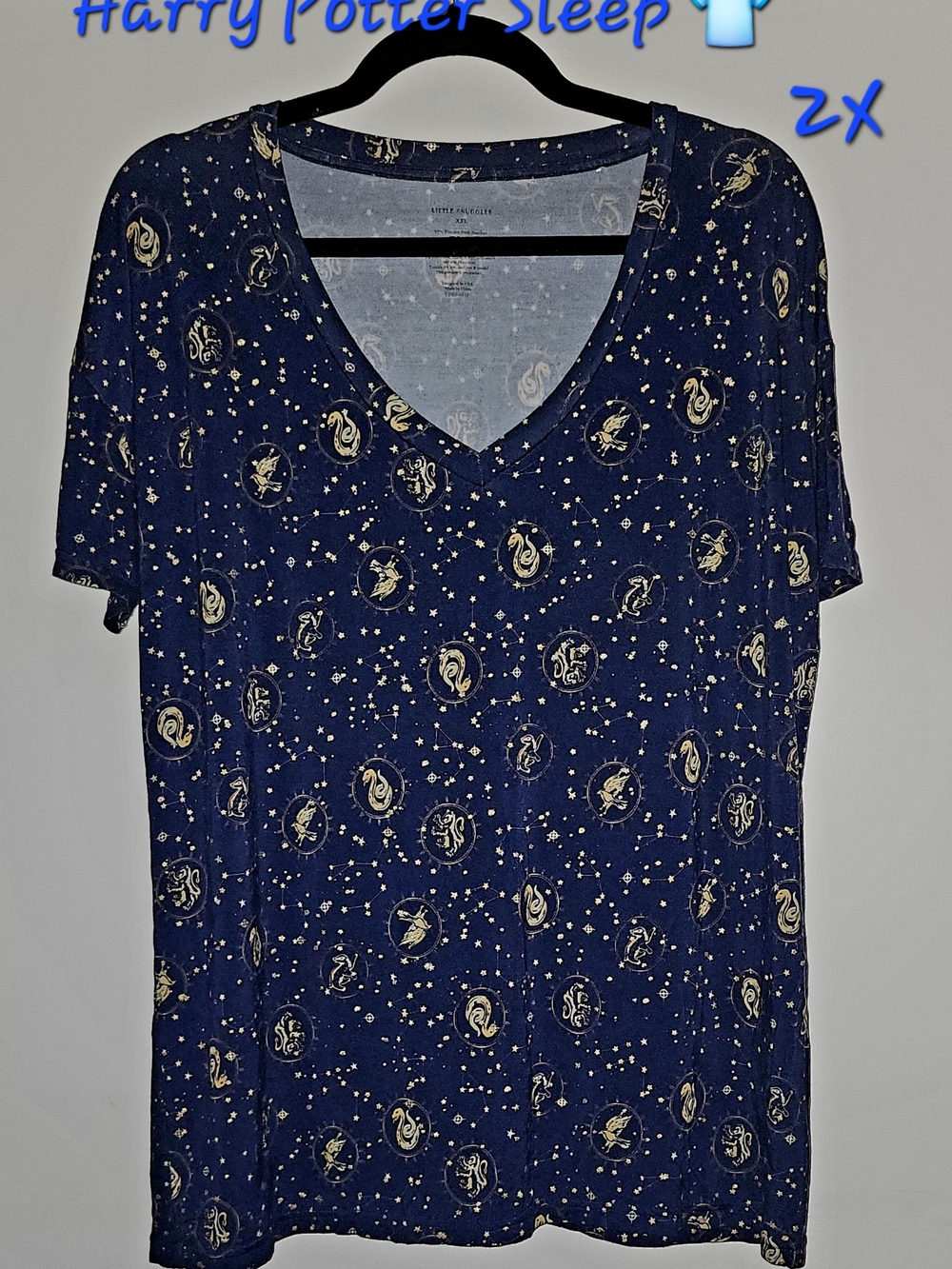 Harry Potter-Style Women's V-Neck Sleep Top in Navy